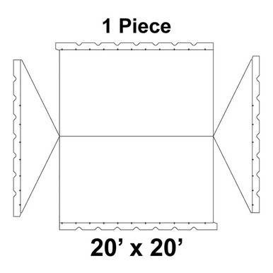 20' x 20' Gable Frame Tent, 1 Piece, 16 oz. Ratchet Top, Solid White, technical diagram showing the structure and dimensions of the sturdy outdoor event tent.