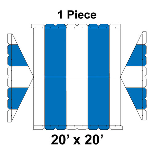 20' x 20' Gable Frame Tent, 1 Piece, 16 oz. Ratchet Top, White and Blue