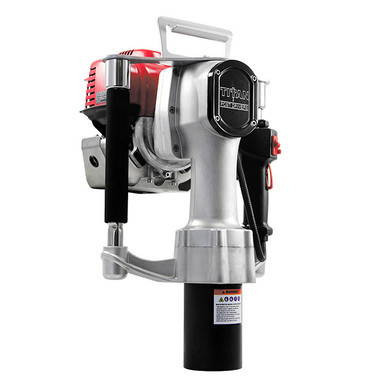 Titan PGD3200X 4-Stroke Contractor Series Gas Post Driver, portable steel tool with red engine cover, black and silver body, and handle for post driving.