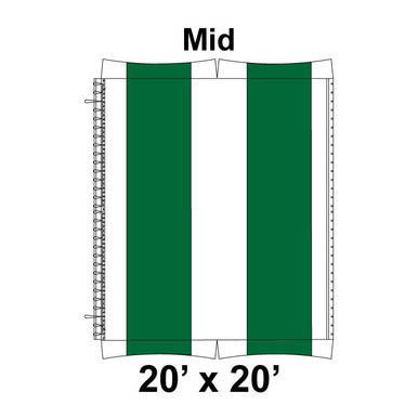 20' x 20' Master Frame Tent Mid, 16 oz. Ratchet Top, White and Forest Green, with green and white fabric sections and the label 'Mid' at the top, designed for outdoor events and tent rentals.