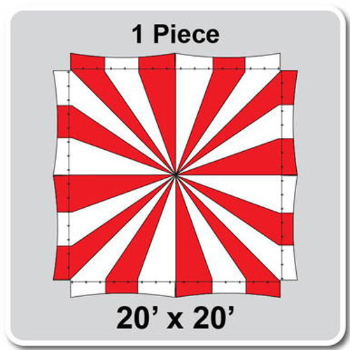 20' x 20' Master Series Peak Tent, 1 Piece, 16 oz. Ratchet Top, White and Red
