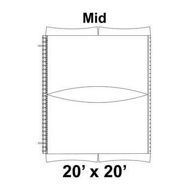 20' x 20' Master Series Peak Tent Mid, 16 oz. Ratchet Top, Solid White, technical diagram showing the top view with dimensions and label 'Mid'.