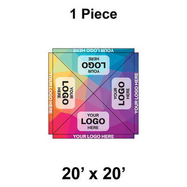 20' x 20' Premiere High Peak Tent, 1 Piece, 16 oz. Ratchet Top, Solid White, with a customizable logo area for promotional branding.