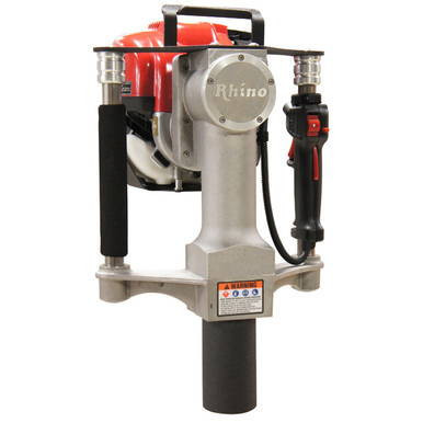 Side Handle Rhino Gas Driver, an industrial power tool with a sturdy structure, side handle for grip, and gas-powered engine for heavy-duty fastening applications.