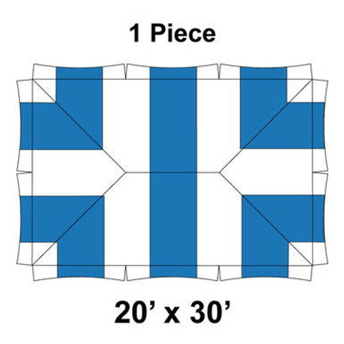 20' x 30' Master Series Frame Tent, 1 Piece, 16oz. Ratchet Top, White and Blue