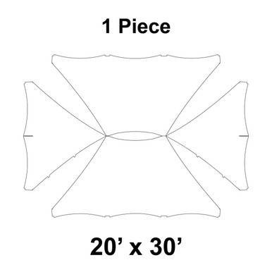 20' x 30' Master Series Peak Tent, 1 Piece, 16oz. Ratchet Top, Solid White, tent layout diagram.