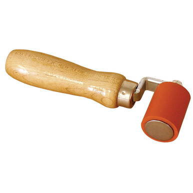 2'' Silicone Pressure Roller, wooden handle with orange silicone roller for shaping and smoothing materials.