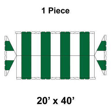 20' x 40' Gable Frame Tent, 1 Piece, 16 oz. Ratchet Top, White and Forest Green, top view illustration