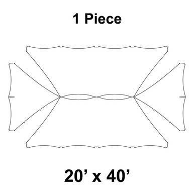 20' x 40' Master Series Peak Tent, 1 Piece, 16oz. Ratchet Top, Solid White, diagram of the tent structure showing the layout and design.