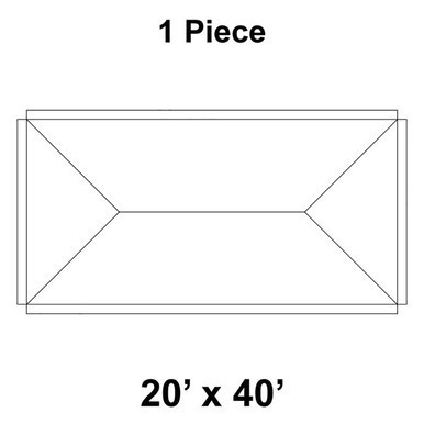 20' x 40' Premiere High Peak Tent, 1 Piece, 16 oz. Ratchet Top, Solid White, top view schematic diagram of the outdoor event tent with detailed measurements and structure outline.