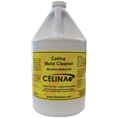 Celina Tent Celina Mold Cleaner Gallon, a large white plastic jug with yellow label and black text for mold removal.