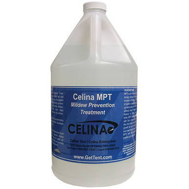 Celina Tent Celina MPT Gallon, white gallon bottle with blue label for mildew prevention treatment.