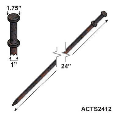 24" x 1" Double Head Tent Stake, close-up of the metal stake showing its round, flat head and pointed end for easy installation.