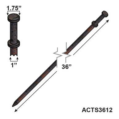 36" x 1" Double Head Tent Stake, image showing a black metal stake with two flat, round heads designed for securing tents.