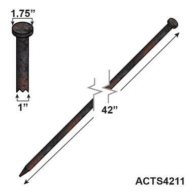 42" x 1" Single Head Tent Stake, a metal stake with a round head and pointed end for securing tents, measuring 42 inches in length and 1 inch in width.
