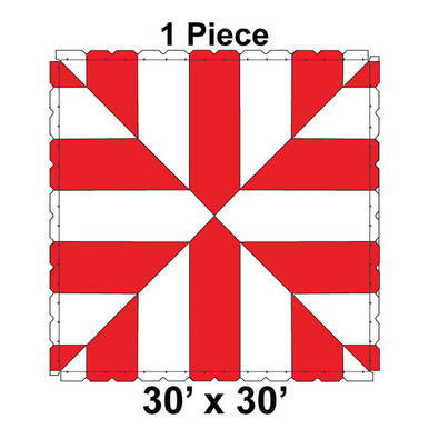 30' x 30' Classic Series Frame Tent, 1 Piece, 16 oz. Ratchet Top, White and Red, with a square shape and striped pattern.
