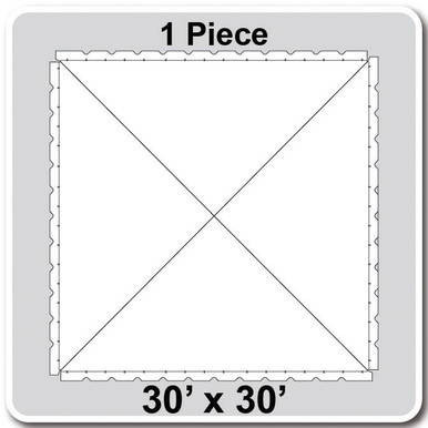 30' x 30' Classic Pole Tent, 1 Piece, 16 oz. Ratchet Top, Solid White, image showing a square outline of the tent with labeled dimensions and features.