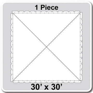 30' x 30' Classic Pole Tent, 1 Piece, 16 oz. Ratchet Top, Solid White, image showing a square outline of the tent with labeled dimensions and features.