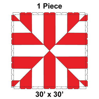 30' x 30' Classic Pole Tent, 1 Piece, 16 oz. Ratchet Top, White and Red, with a square shape and a distinctive red and white pattern on the tent top.