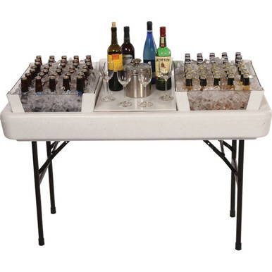 White Little Chiller 2/3 Ext. product, electric beverage cooler with ice-filled compartments for bottles and a central area for chilling drinks.