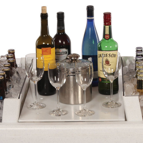Little Fill 'N Chill white table insert creates a level surface for items to be displayed above ice. Little Fill 'N Chill white table insert creates a level surface for items to be displayed above ice.