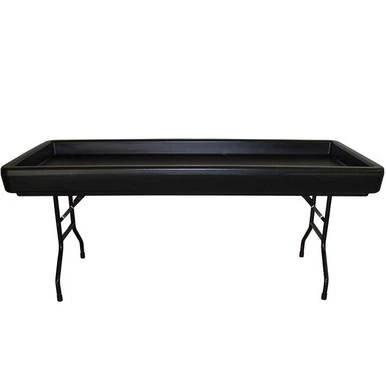 Blk. Fill 'N Chill Party Table, a black portable serving and chilling table with foldable legs for convenient setup at parties and events.