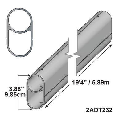 19'4" - Aluminum Double Tube, the image shows a dimensions diagram of a cylindrical aluminum double tube measuring 19'4" in length and 3.88 inches in diameter.