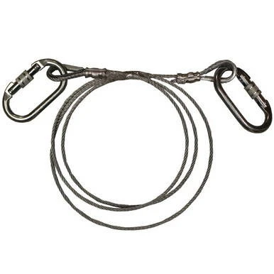 3/16" x 12' Frame Tent Cable with Carabiners, heavy-duty steel cable with locking carabiners at both ends for tent stability and security.