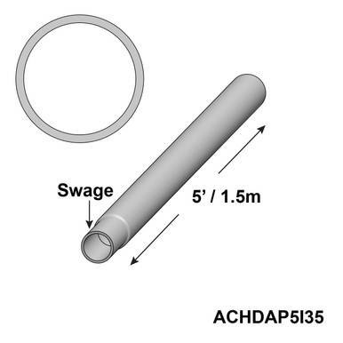 5' Heavy Duty Aluminum Insert, industrial cylindrical metal tube with a diameter view at the top and a labeled length of 5 feet or 1.5 meters.