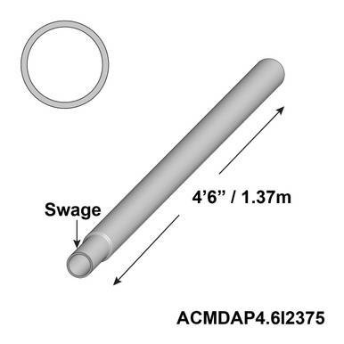 4' 6" Aluminum Insert with 6" Swaged End, cylindrical aluminum component with a swaged end, used for structural or industrial applications.