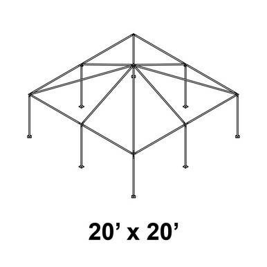 20' x 20' Classic Frame Aluminum Single Tube 7' Pole and Fitting Kit, structural diagram of a square outdoor canopy frame with aluminum tubes, poles, and fittings ready for assembly.