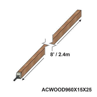8' Wood Side Poles, image showing two long wooden fence posts with dimensions of 8 feet or 2.4 meters in length.