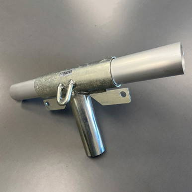 Pinnacle Side T Fitting, metallic pipe fitting with side outlet and mounting bracket on a gray background.