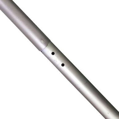15' x 15' Pinnacle Mast Pole, close-up view showing a silver metallic pole with pre-drilled holes for mounting or attachments.