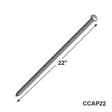 22" Anchoring Pin, a long metallic pin measuring 22 inches with a flat head at one end, suitable for securing structures.