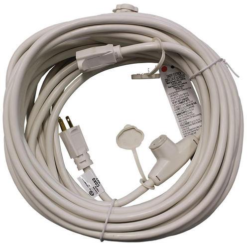 50' white capped multi-outlet extension cord.