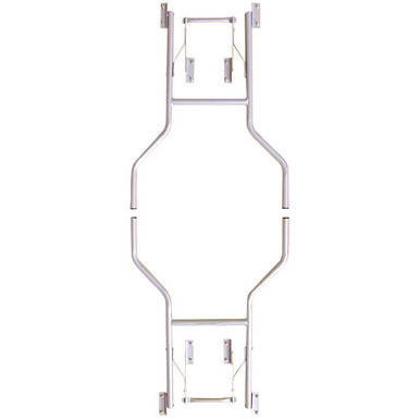 Celina Tent Banquet Table Leg Set, image shows a silver metal frame structure designed to support a banquet table with adjustable legs for stability and height customization.