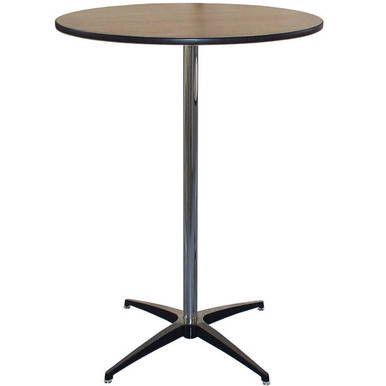 36" Round Pedestal Table, a modern round table with a wooden top and a sleek metal pedestal base.