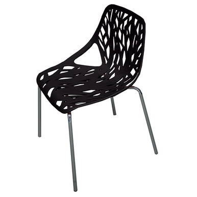 Black Parma Birch Stencil Chair, modern black chair with intricate cutout design and metal legs.