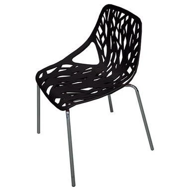 Black Parma Birch Stencil Chair, modern black chair with intricate cutout design and metal legs.