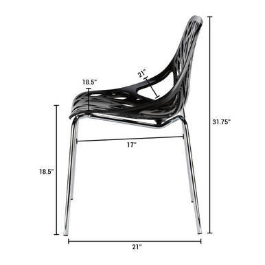 Black Parma Birch Stencil Chair, side view with measurements showing seat height, backrest height, and overall dimensions.
