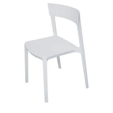 White Bedford Modern Side Chair, minimalist design wooden dining chair with a curved backrest and four straight legs.