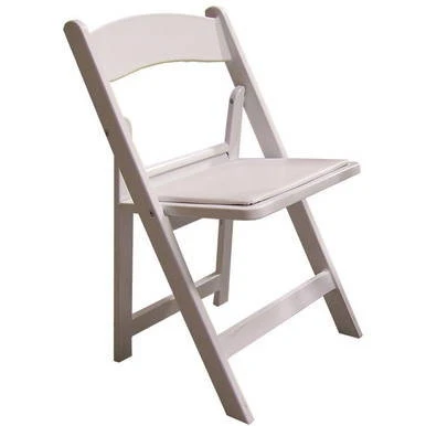 White Oxford Chair Pad, cushioned seat with a white cover on a wooden chair frame.