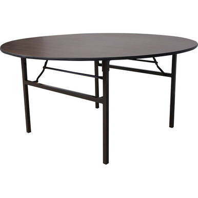 Celina Tent 60'' Round Laminate Table, round black table with a sturdy black metal frame and laminate top.