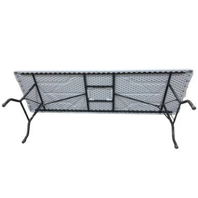 8' x 30" Resin Banquet Table, viewed from above showing the sturdy black metal frame and textured resin surface suitable for events and gatherings.