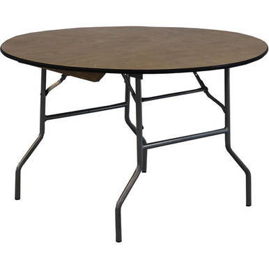 Celina Tent 48-inch Round Wood Table, portable event table with round wooden tabletop and foldable metal legs for easy transportation and setup.