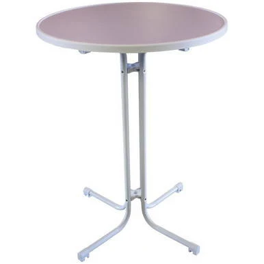 31'' Resin Cocktail Table, round table with a white resin top and sturdy metal folding legs.