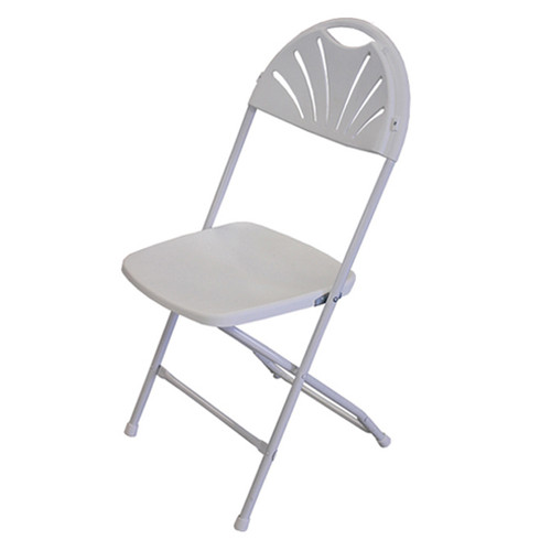 White Bellbrook fan back chair constructed with polypropylene and steel framework.