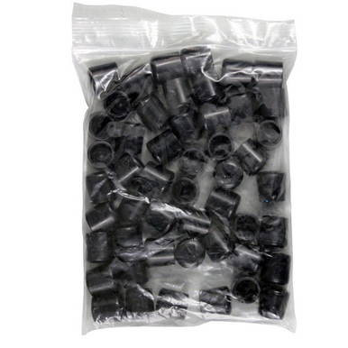 Black Replacement Chair Feet, a clear plastic resealable bag filled with multiple black plastic feet for furniture chairs.