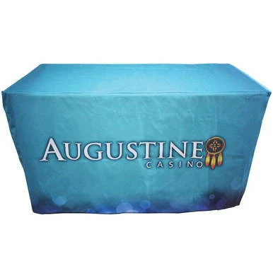 4' Fitted Full Dye-Sublimation, blue table cover with Augustine Casino logo and design
